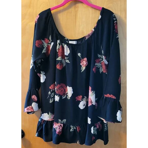 Altard State Blouse Black with Roses Size L - Picture 1 of 5